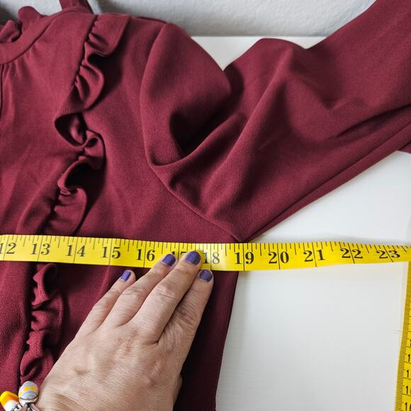 Sharagano Red Ruffle Front Mock Neck Dress Women’s 8 Long Sleeve Knee Length - Picture 7 of 9